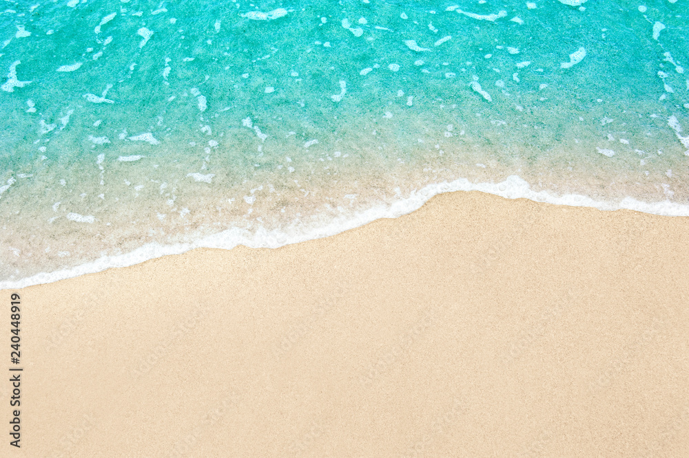 beautiful sandy beach and soft blue ocean wave - obrazy, fototapety, plakaty 