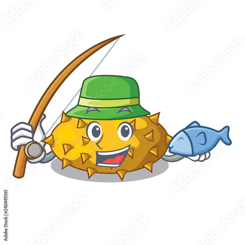 Fishing kiwano fruit in shape a cartoon