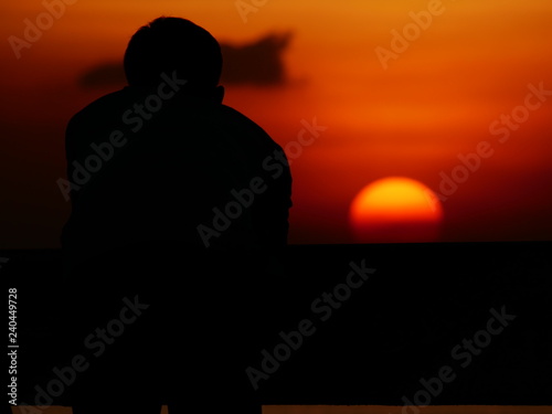 The man take the sunset photo at Bangpu Recreation Center ,Samut Prakan THAILAND.