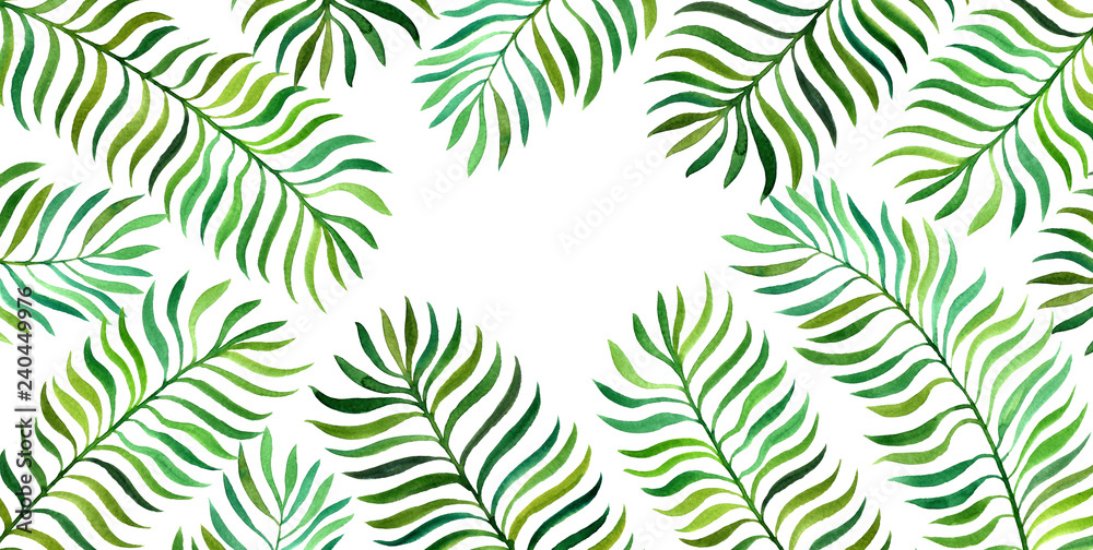 background with watercolor fern leaves