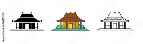 Joglo, Indonesian Traditional House, Vector Illustration Set