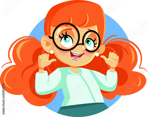 Cute Girl Wearing Braces Cartoon Character