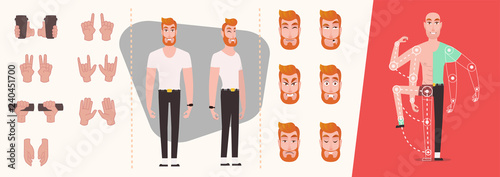 Human gestures. Man hand outline isolated on white background. Set of People hands, gestures and symbols isolated. Emotions set. Cartoon character animation set for your motion design - vector