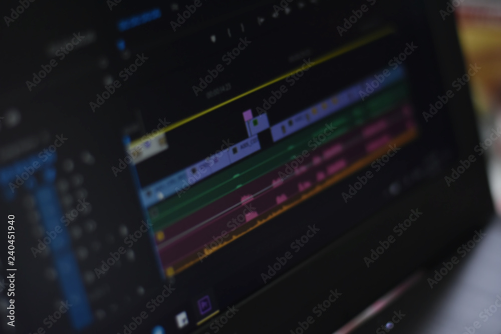 Timeline video and sounds of video editing tool, blur concept.