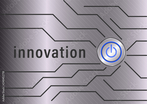 Innovation. Power button and polygonal line on metal background