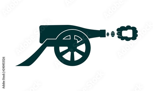 Ancient wine bottle cannon silhouette. Begining of celebration