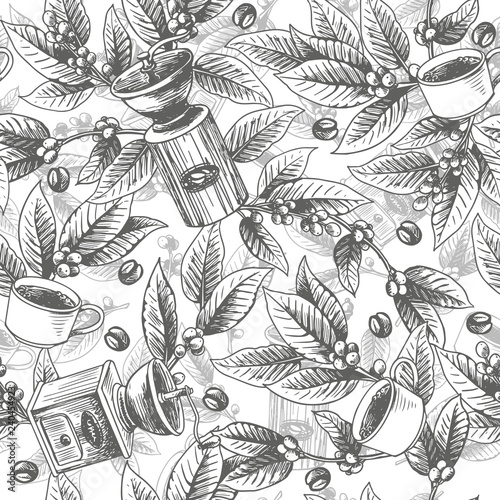 Seamless hand drawn coffee pattern