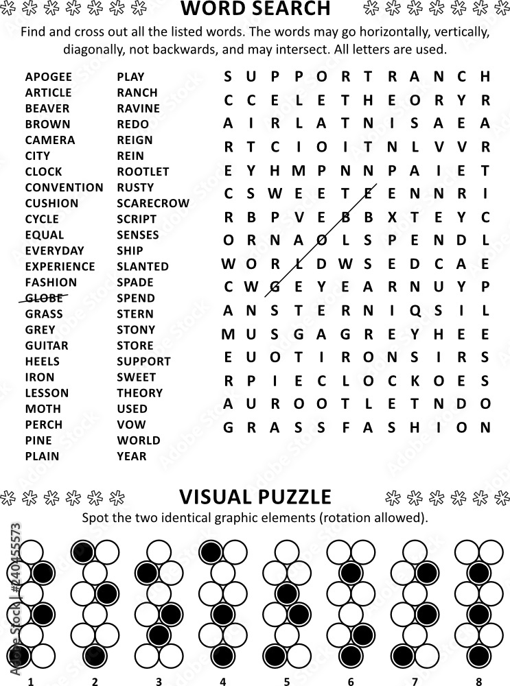 Puzzle page with two brain games general knowledge nonthemed word