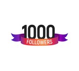 1000 followers number with color bright ribbon isolated vector icon