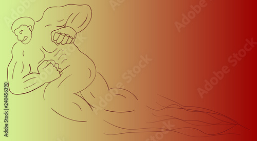 Angry strong man striking with flying powerful punch through the flames EPS 10 Vector