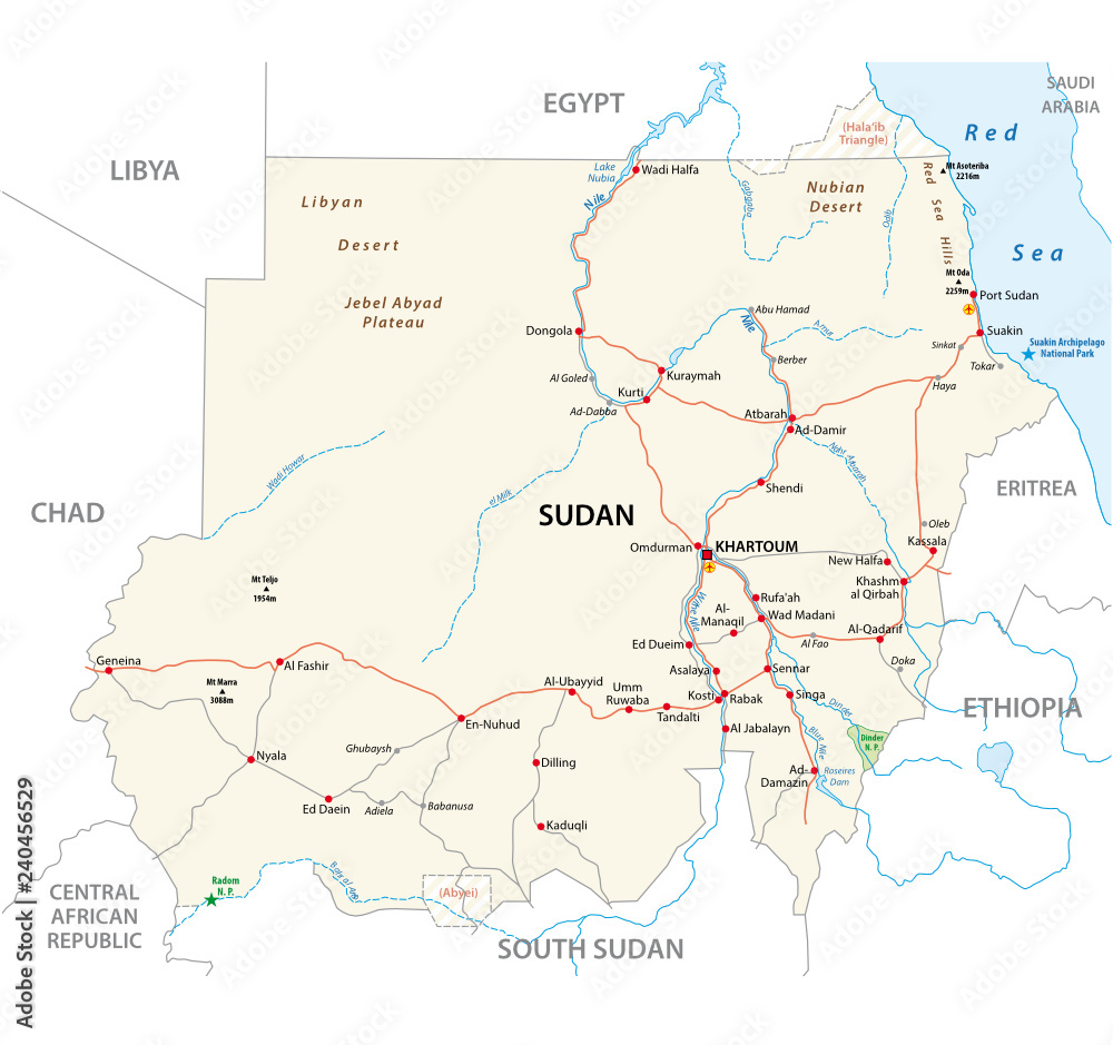 Republic of the Sudan road vector map