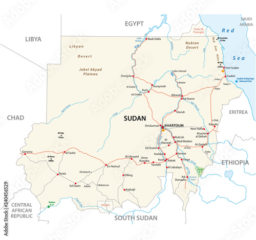 Republic of the Sudan road vector map photo
