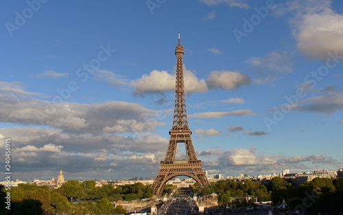 Eiffel Tower, Paris, France. Rainy day, Trocadero viewpoint. 