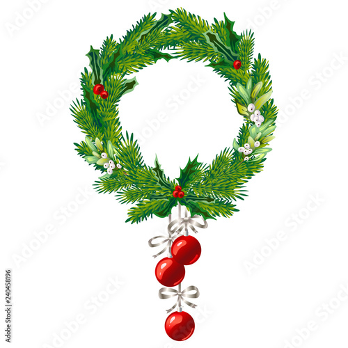 Christmas winter holiday symbol in a watercolor style isolated. Engraved ink art. Isolated wreath illustration element.