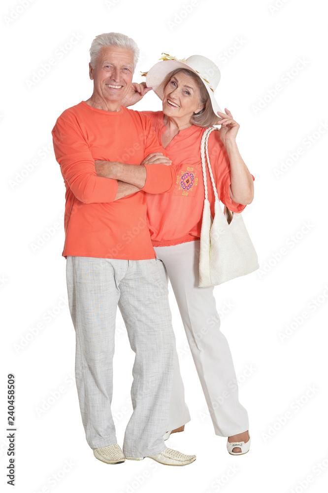 Happy senior couple posing isolated on white background Happy senior couple posing isolated on white background