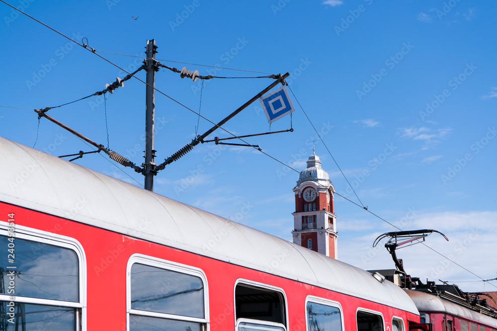 A train wagon stopped at a train station