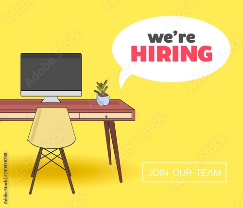 Template job vacant wanted computer desk. Vector illustration