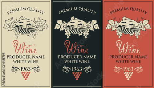 collection of vintage labels for wine bottles with grapes