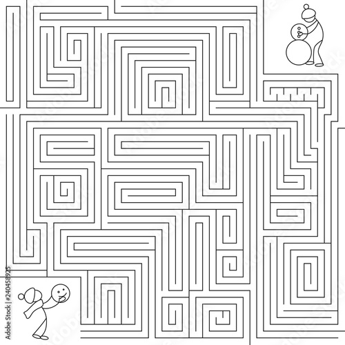 Complex puzzle winter maze labyrinth. Linear vector puzzle