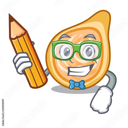 Student snacks coxinha on a character plates