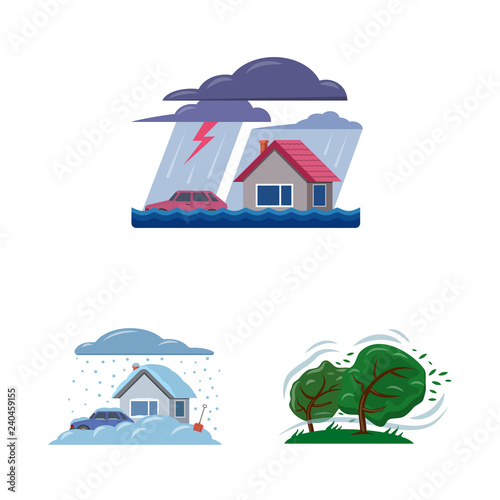 Vector design of natural and disaster symbol. Collection of natural and risk stock vector illustration.