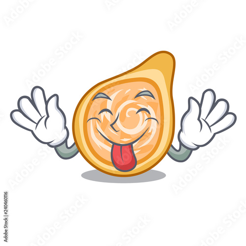 Tongue out chicken coxinha in shape a cartoon