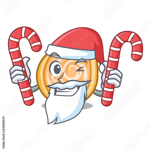 Santa with candy chicken coxinha in shape a cartoon