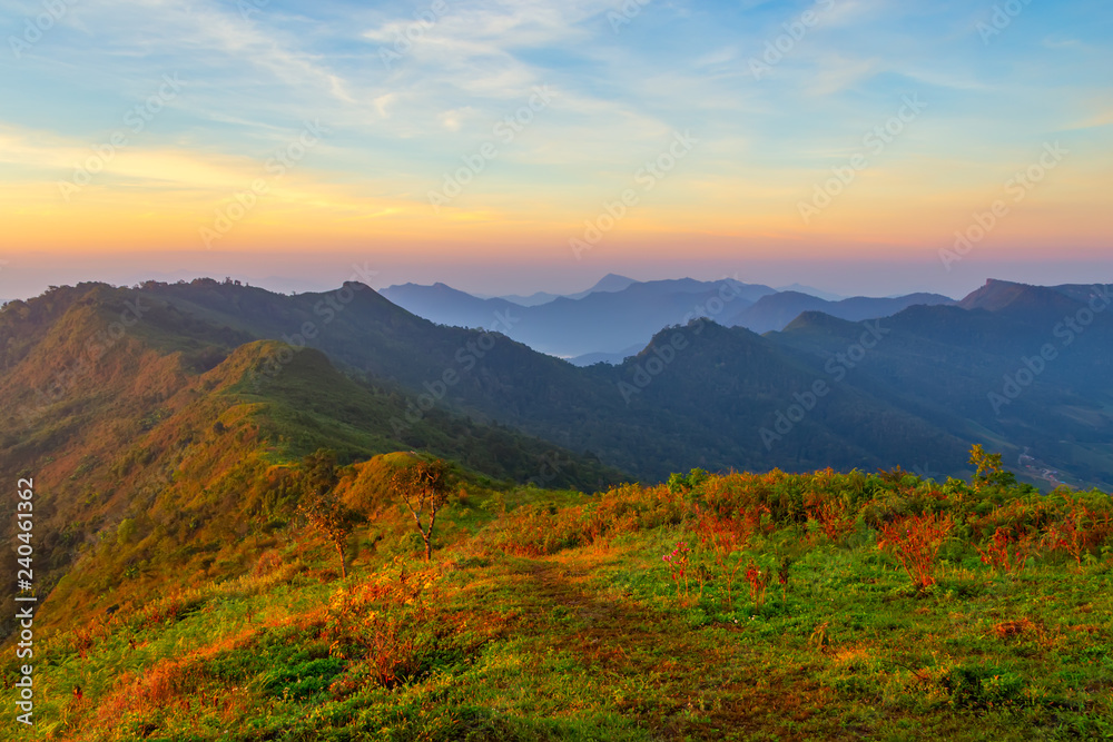 Landscape of sunrise on Mountain at  of Phu Chi Dao ,Thailand