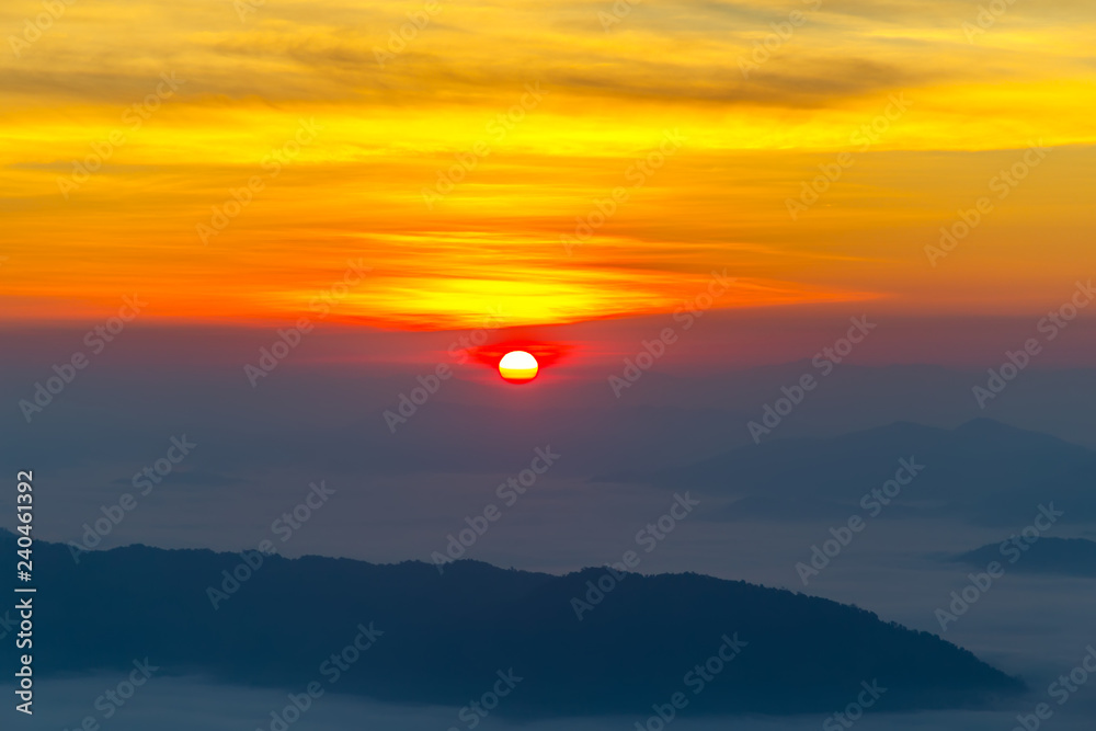 Beautiful Landscape of sunrise on Mountain at  of Phu Chi Dao ,Thailand
