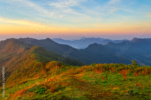 Landscape of sunrise on Mountain at  of Phu Chi Dao  Thailand