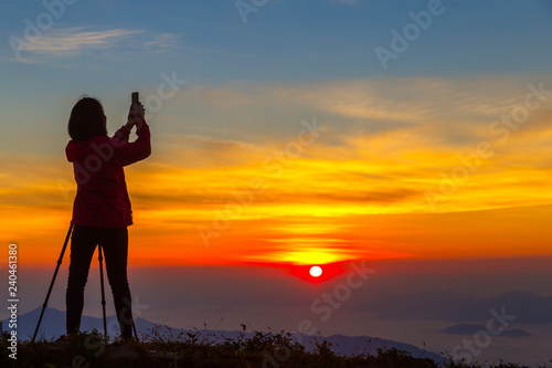Beautiful Landscape of sunrise on Mountain at of Phu Chi Dao ,Thailand