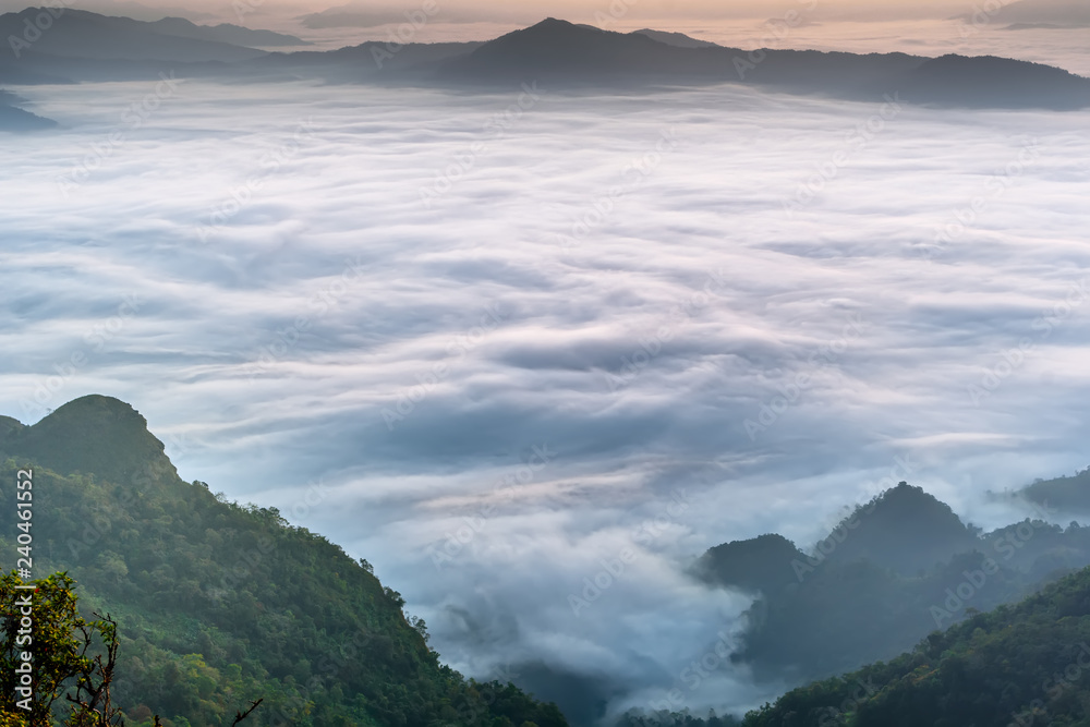 Beautiful Landscape of sunrise on Mountain at  of Phu Chi Fa ,Thailand