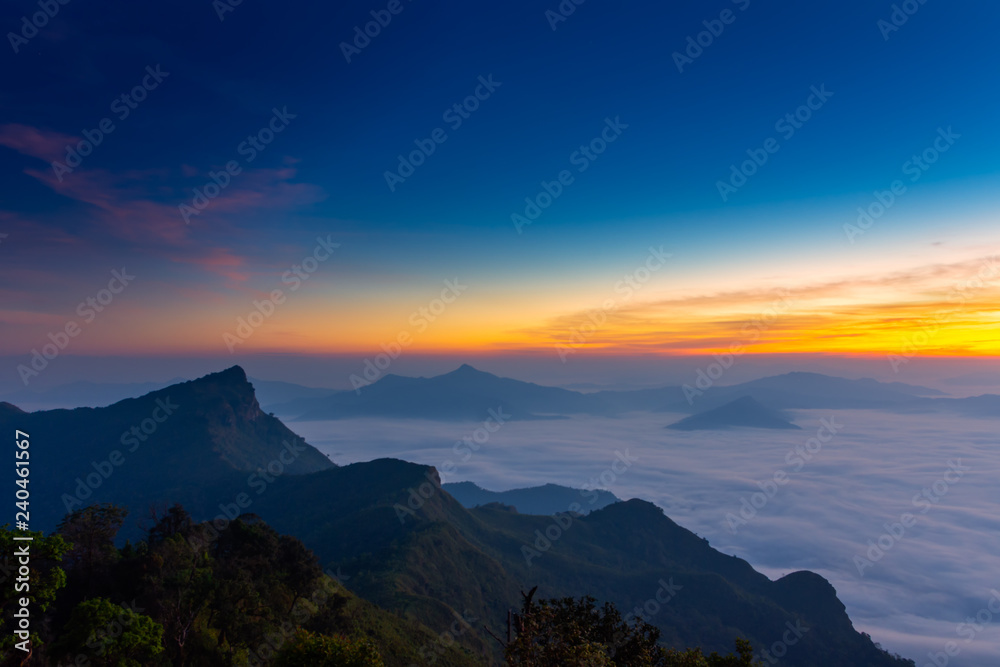 Beautiful Landscape of sunrise on Mountain at  of Phu Chi Fa ,Thailand