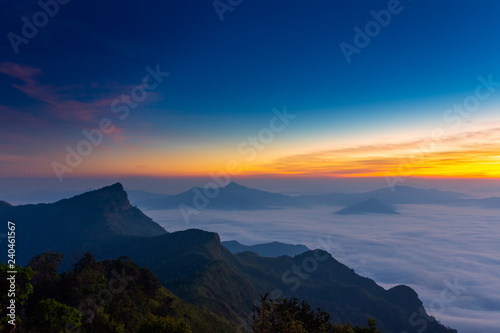 Beautiful Landscape of sunrise on Mountain at  of Phu Chi Fa  Thailand