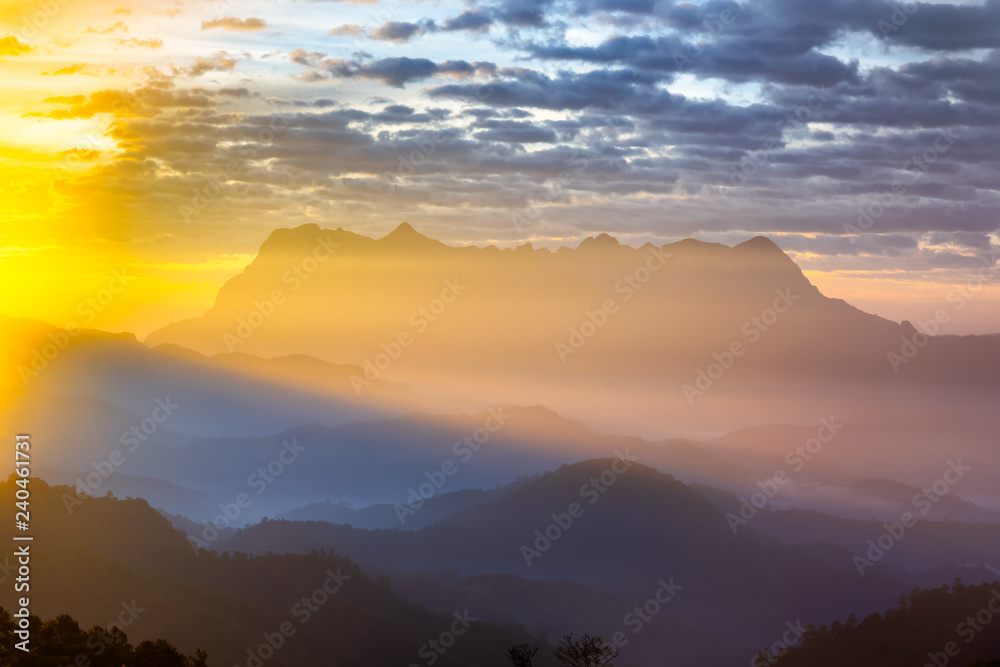 Landscape of sunrise on Mountain at Doi Luang Chiang Dao, ChiangMai ,Thailand