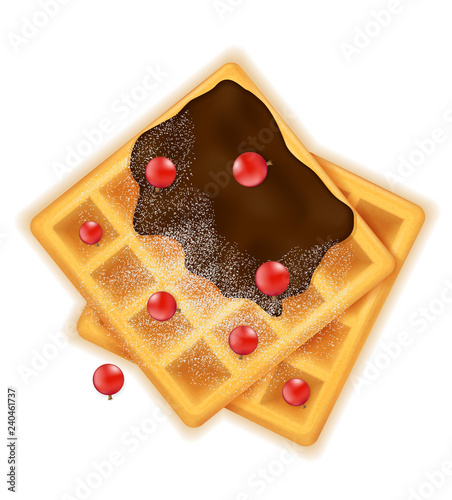 belgian waffle with chocolate sweet dessert for breakfast vector illustration