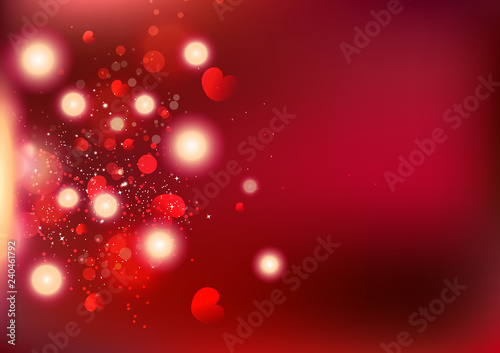 Valentines day, Bokeh heart scatter, love exploding backdrop celebrate holidays abstract background vector illustration
