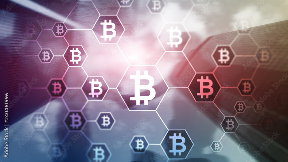 Bitcoin, Blockchain concept on server room background. Bitcoin, Blockchain concept on server room background.