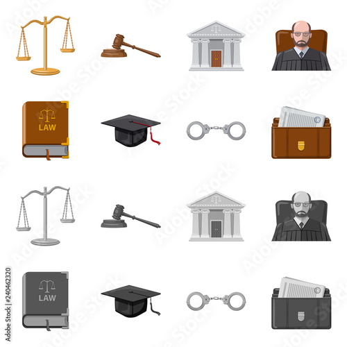 Vector illustration of law and lawyer symbol. Set of law and justice vector icon for stock.