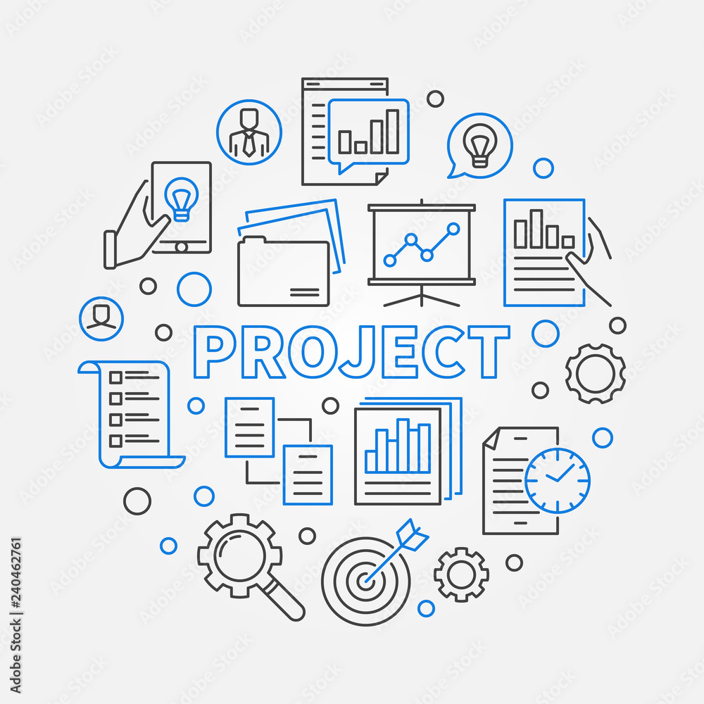 Project vector round business concept simple illustration in thin line style Project vector round business concept simple illustration in thin line style