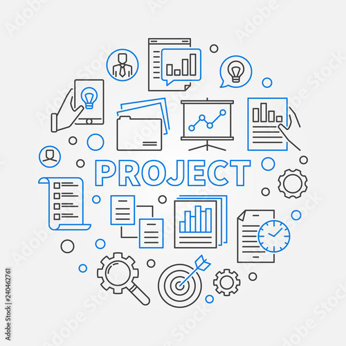 Project vector round business concept simple illustration in thin line style