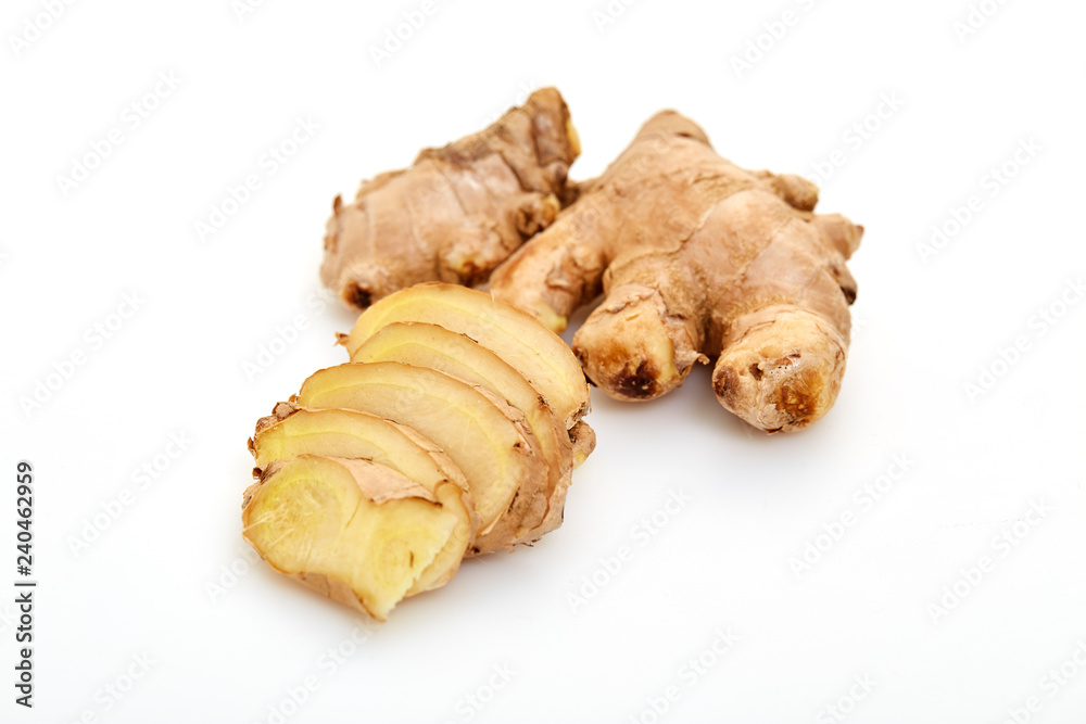 sliced fresh ginger root spice