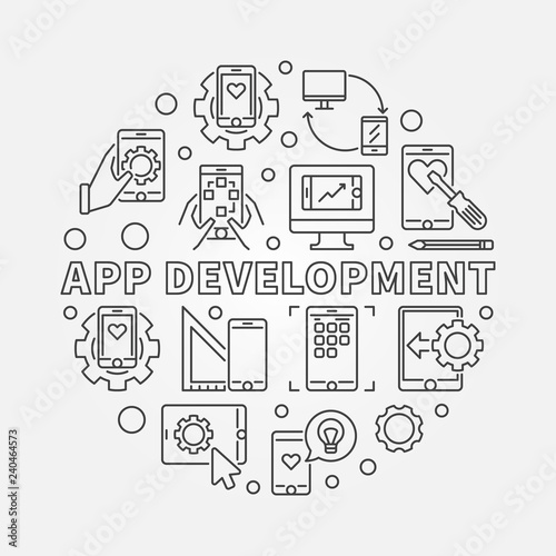 App Development vector round concept minimal illustration in thin line style