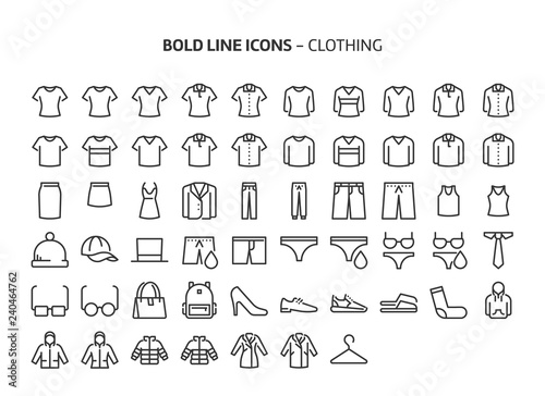 Clothing, bold line icons