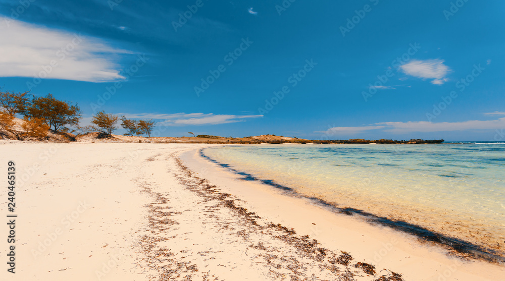 paradise sand beach in Antsiranana in low tide, Diego Suarez bay, Indian ocean, Madagascar beautiful virgin nature