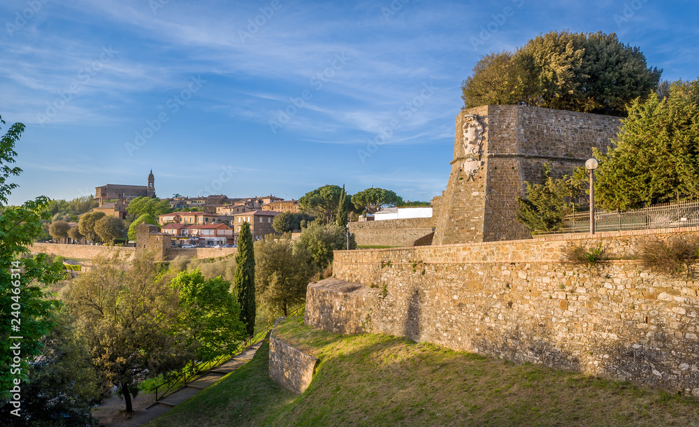 Montalcino fortress walls and old town view
