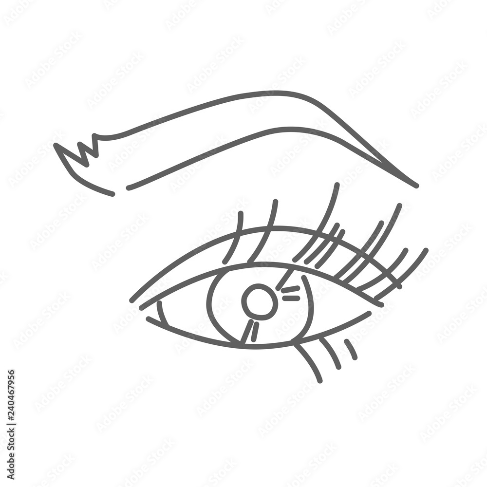 Young female eye with eyebrow vector doodle icon isolated on white, hand drawn sketchy style