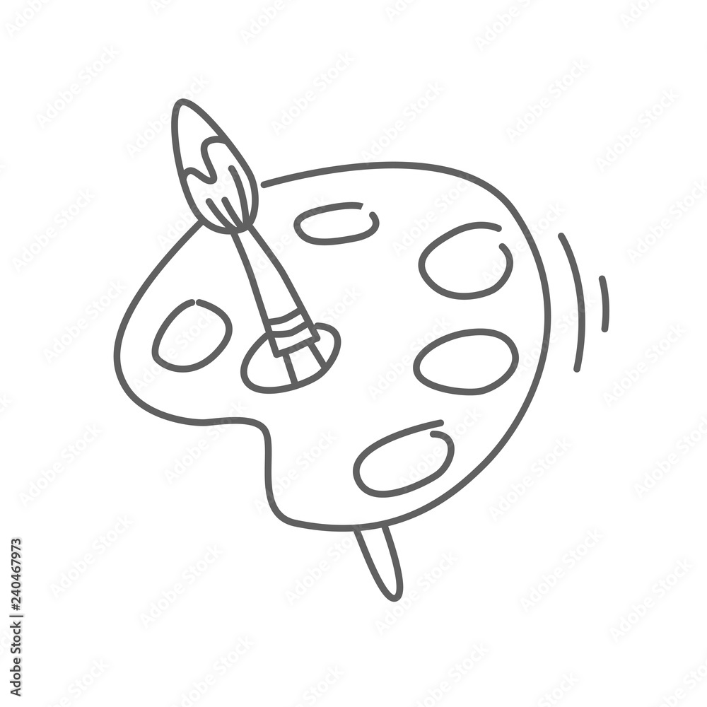 Artists palette with brush vector doodle icon isolated on white, hand drawn sketchy style Artists palette with brush vector doodle icon isolated on white, hand drawn sketchy style
