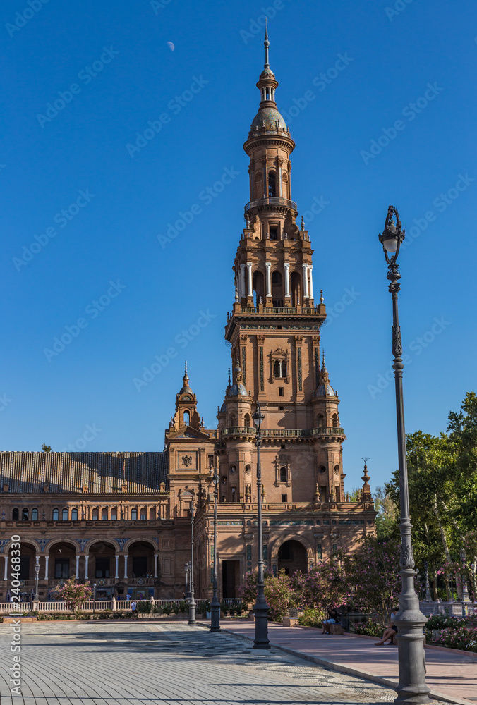 The Plaza of Spain in Seville was built in 1928 for the Ibero-American Exhibition.