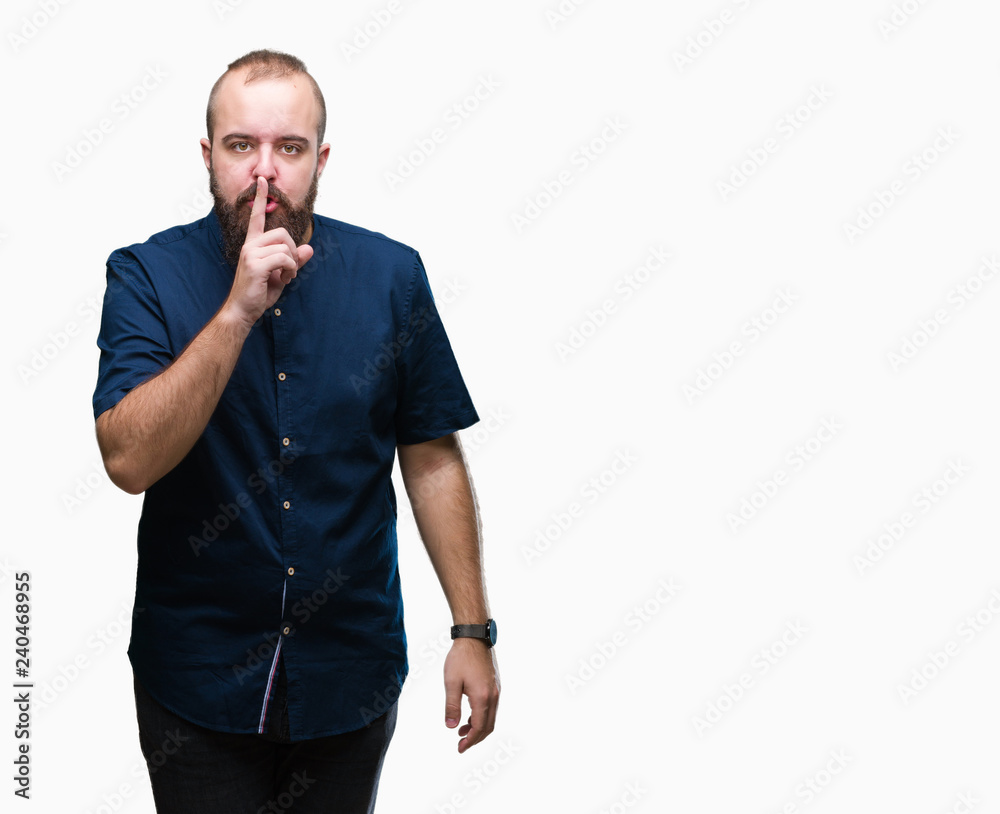 Young caucasian hipster man over isolated background asking to be quiet with finger on lips. Silence and secret concept. Young caucasian hipster man over isolated background asking to be quiet with finger on lips. Silence and secret concept.